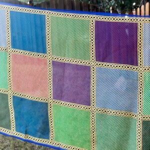 Colorful Ellen Tracy silk Scarf with gold chain design 13x58 rectangle 90’s